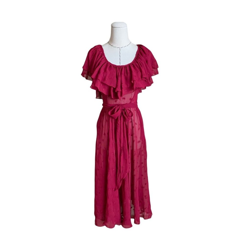 NWT Vintage 70s 80s BB Collections Semi Sheer Chiffon Ruffle Dress Stevie Nicks